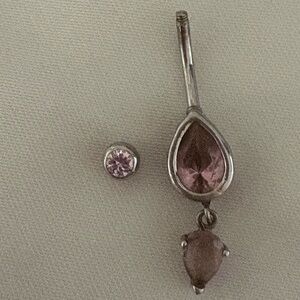 14k white, gold, and pink sapphire belly ring